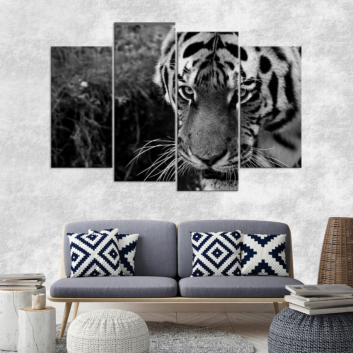 Tiger Seeking Prey Multi Panel Canvas Wall Art