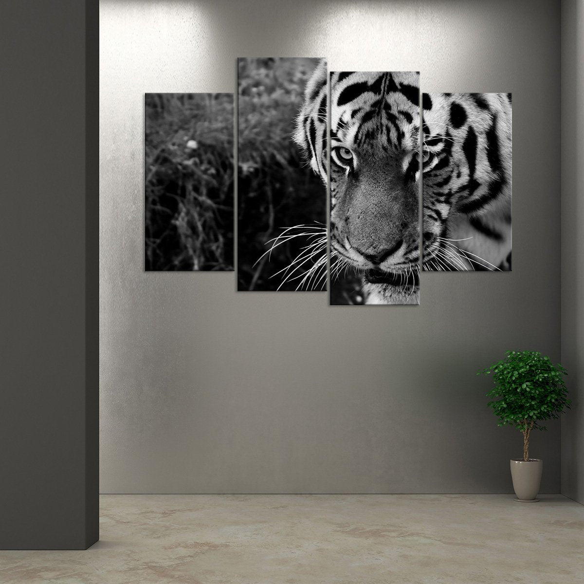 Tiger Seeking Prey Multi Panel Canvas Wall Art