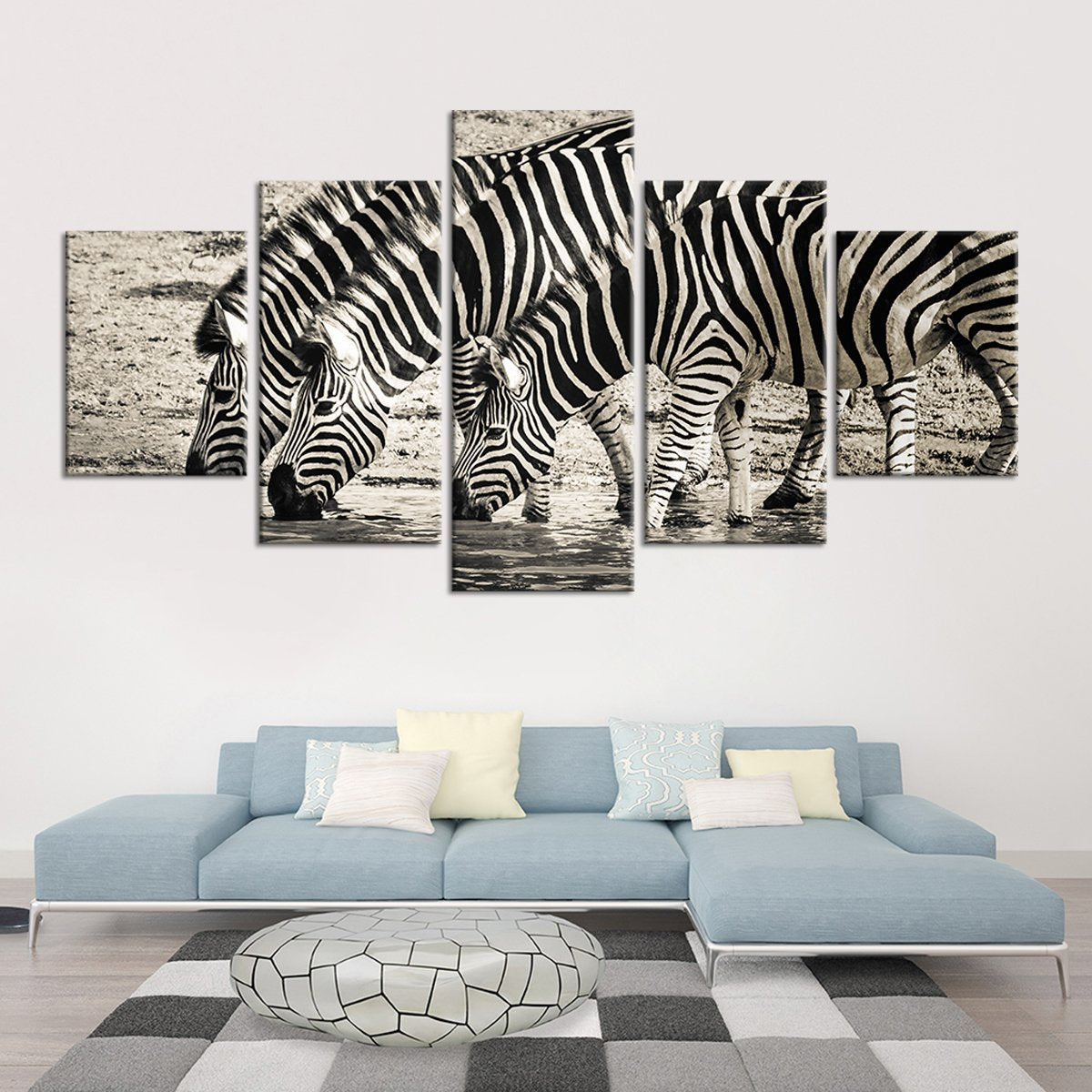 Thirsty Zebras Multi Panel Canvas Wall Art