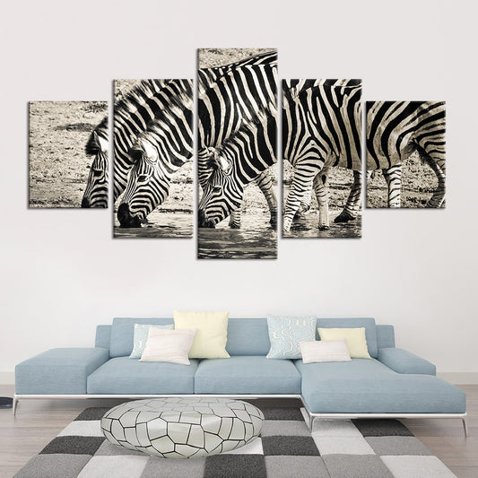 Thirsty Zebras Multi Panel Canvas Wall Art