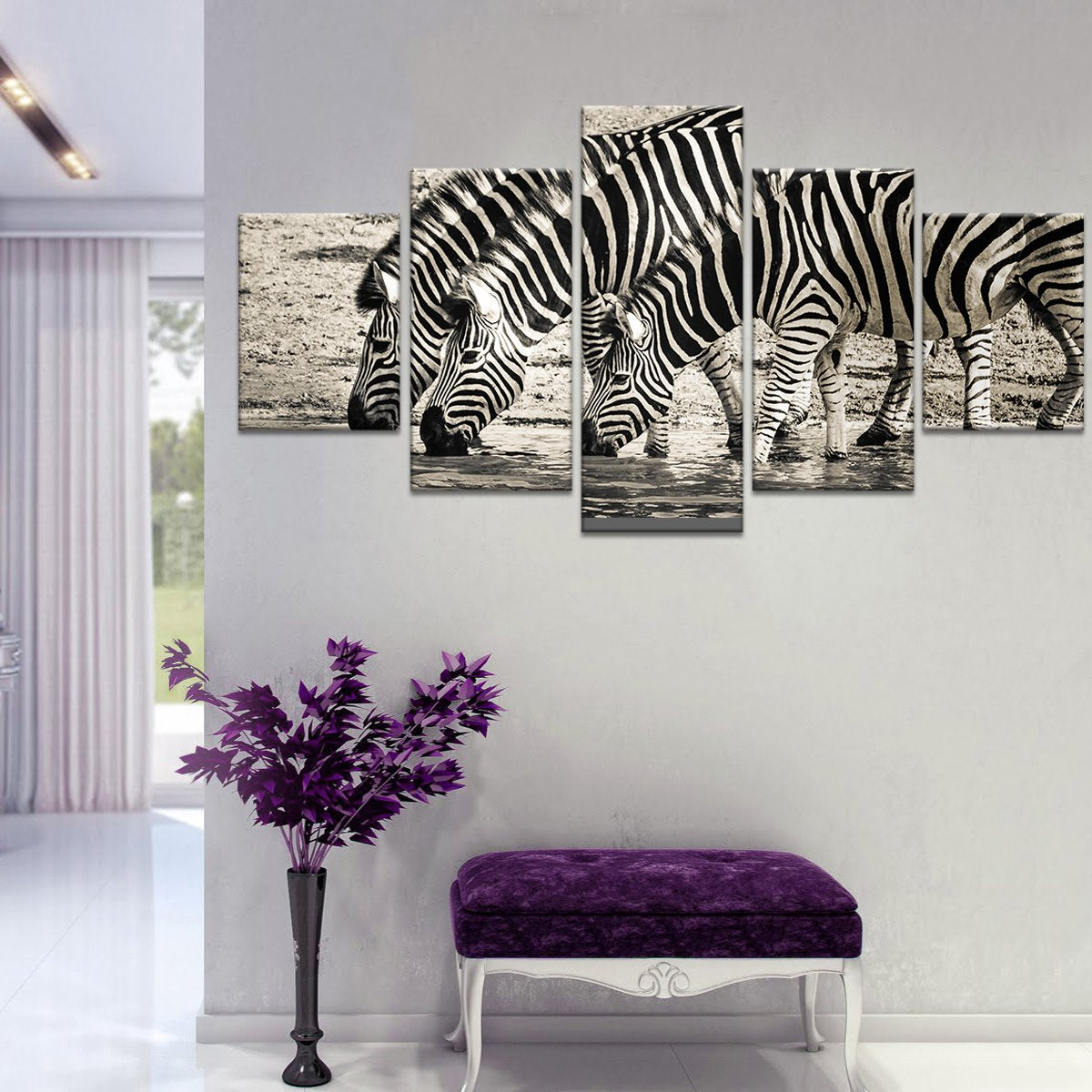 Thirsty Zebras Multi Panel Canvas Wall Art