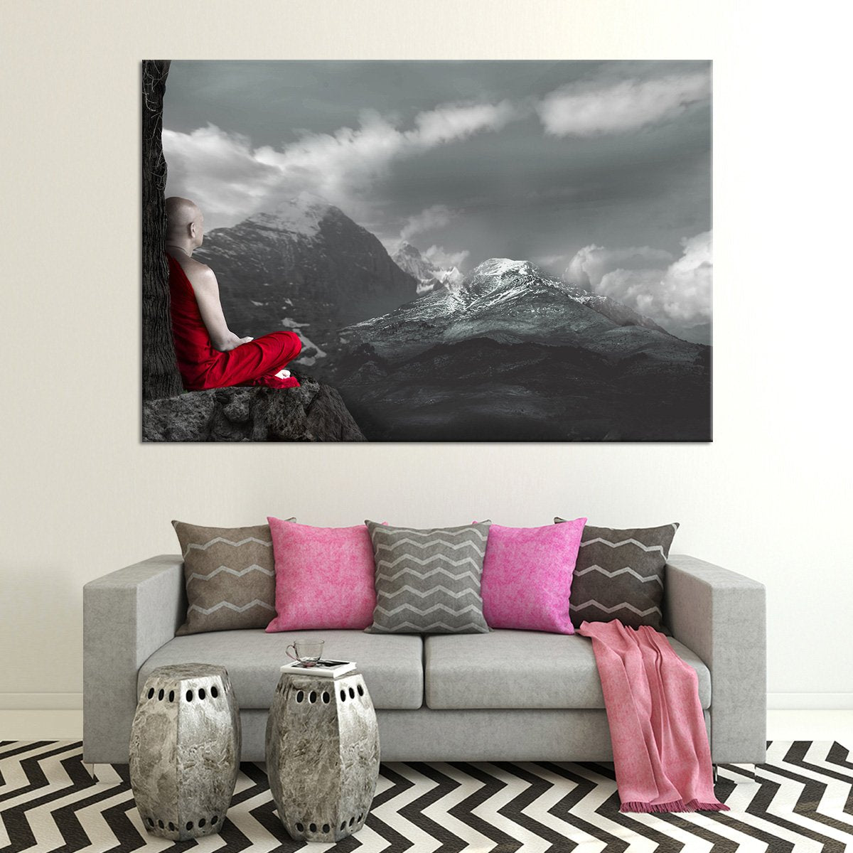 Monk In Meditation Pop Multi Panel Canvas Wall Art