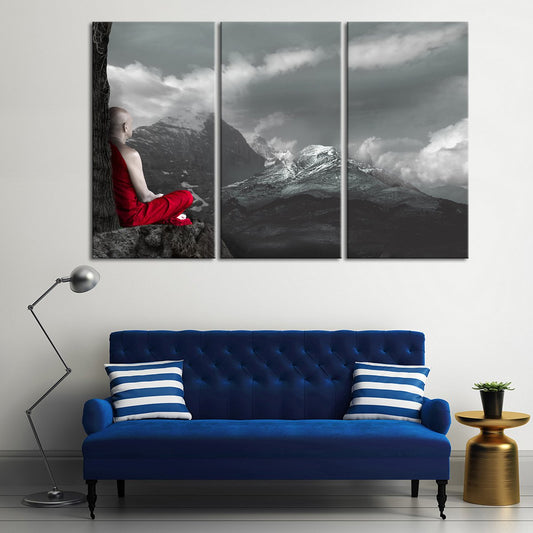 Monk In Meditation Pop Multi Panel Canvas Wall Art