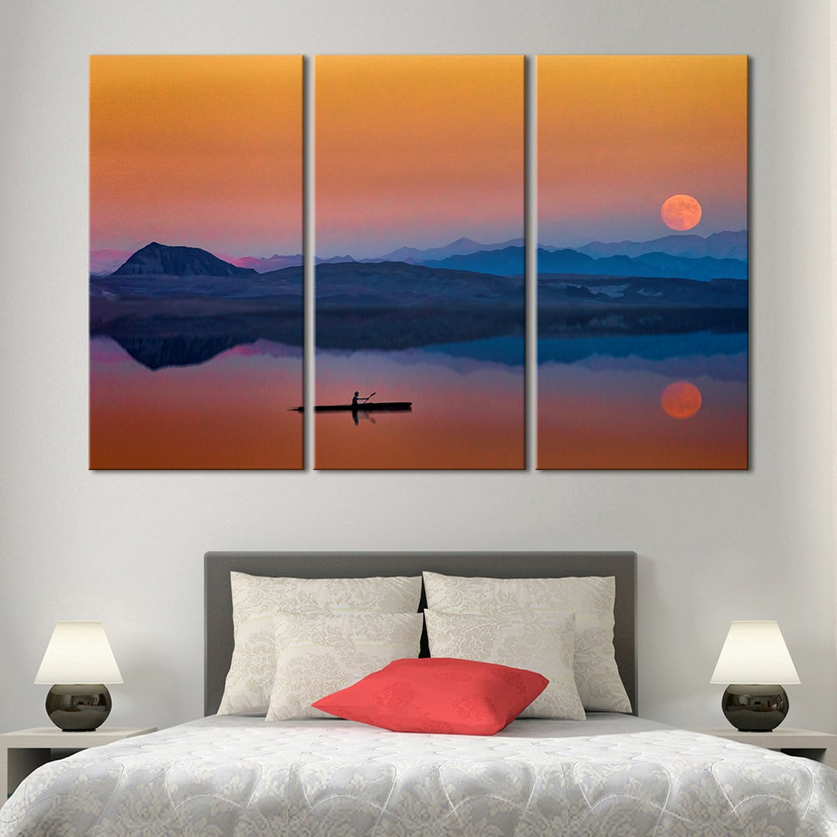 Rowboat At Sunset Multi Panel Canvas Wall Art