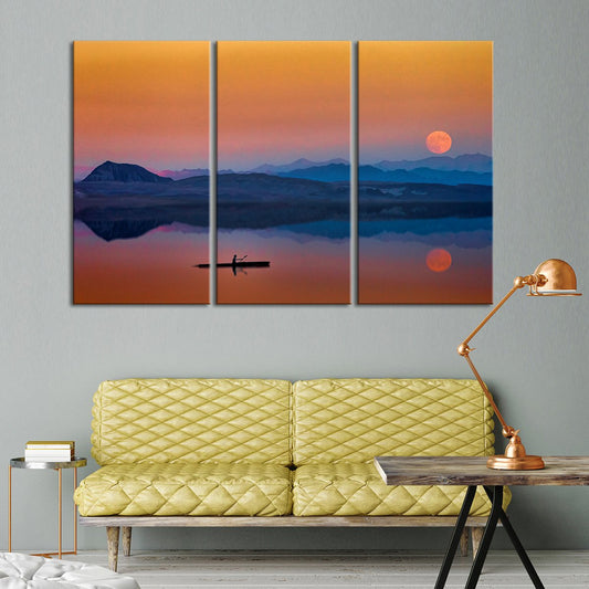 Rowboat At Sunset Multi Panel Canvas Wall Art