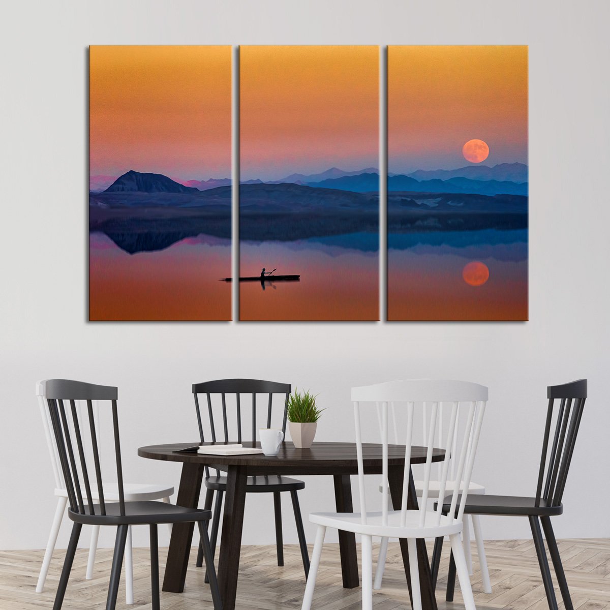 Rowboat At Sunset Multi Panel Canvas Wall Art
