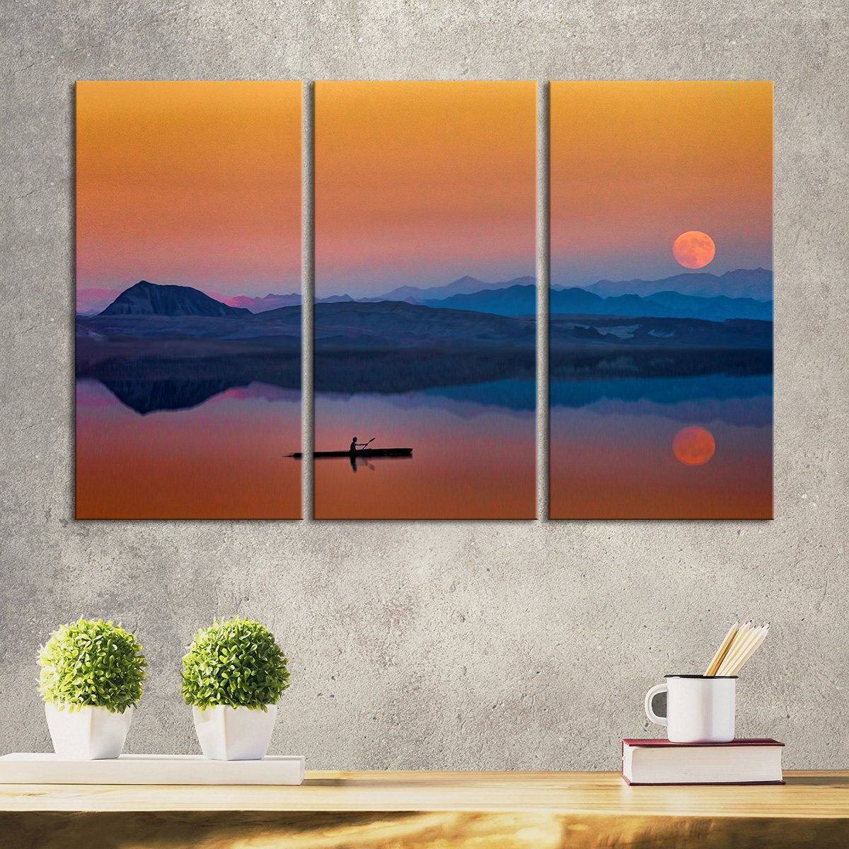 Rowboat At Sunset Multi Panel Canvas Wall Art