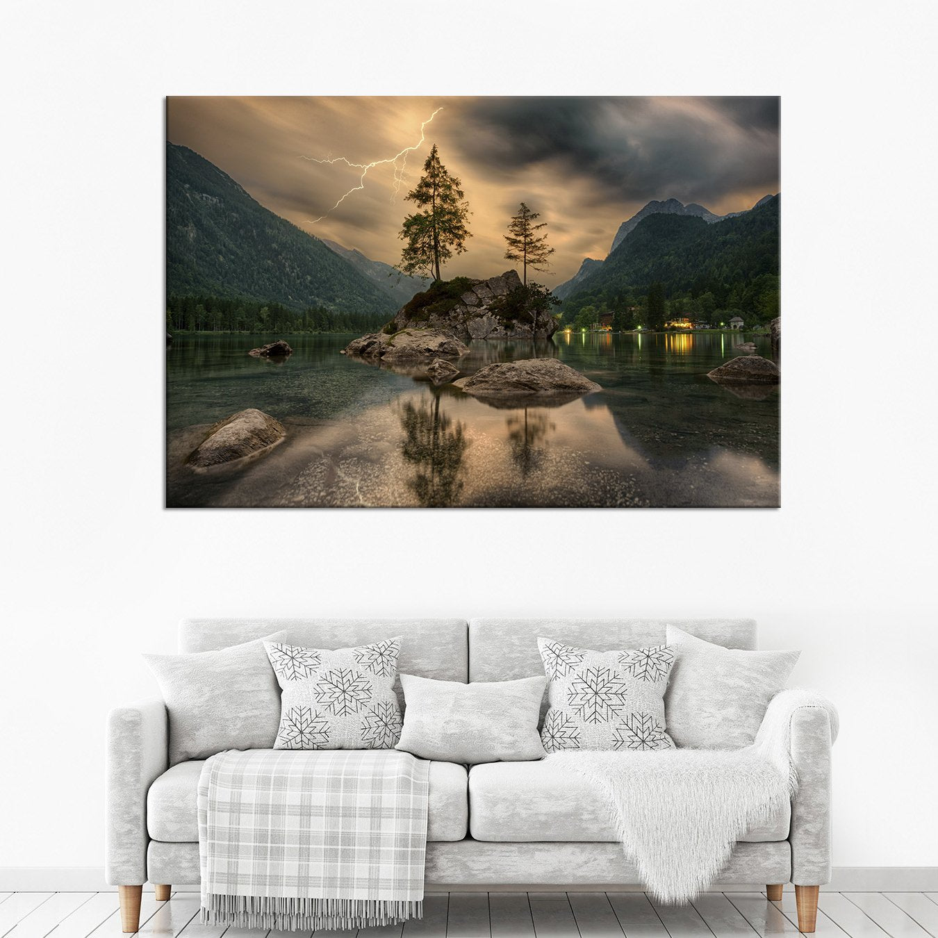Magical Lake Lightning Multi Panel Canvas Wall Art