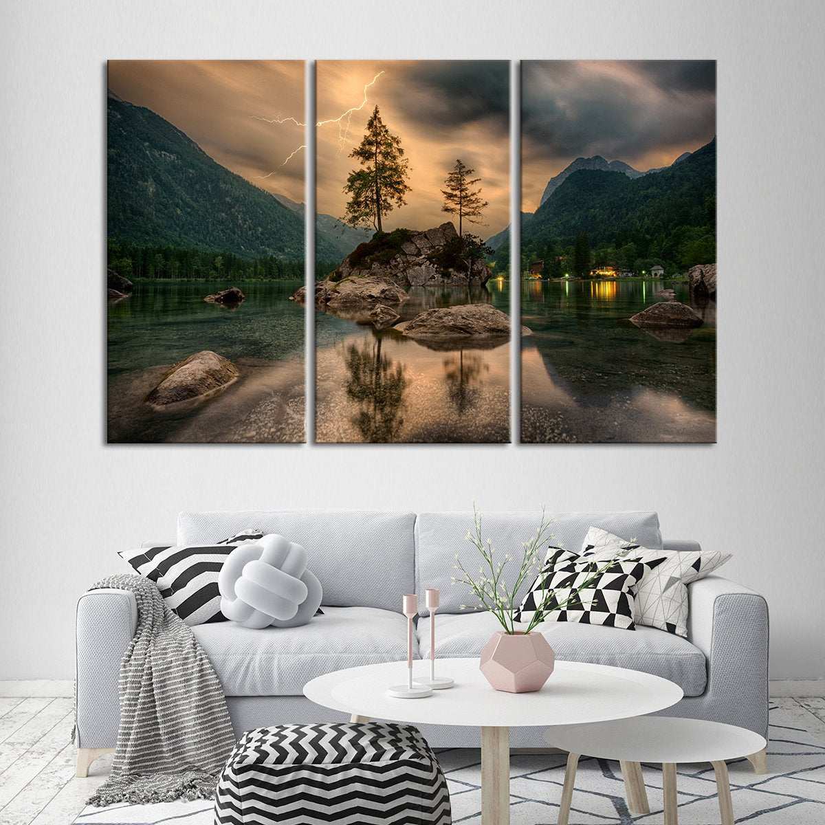Magical Lake Lightning Multi Panel Canvas Wall Art