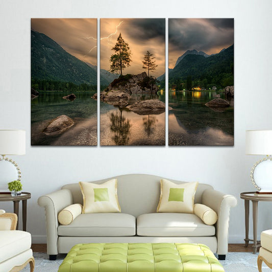 Magical Lake Lightning Multi Panel Canvas Wall Art
