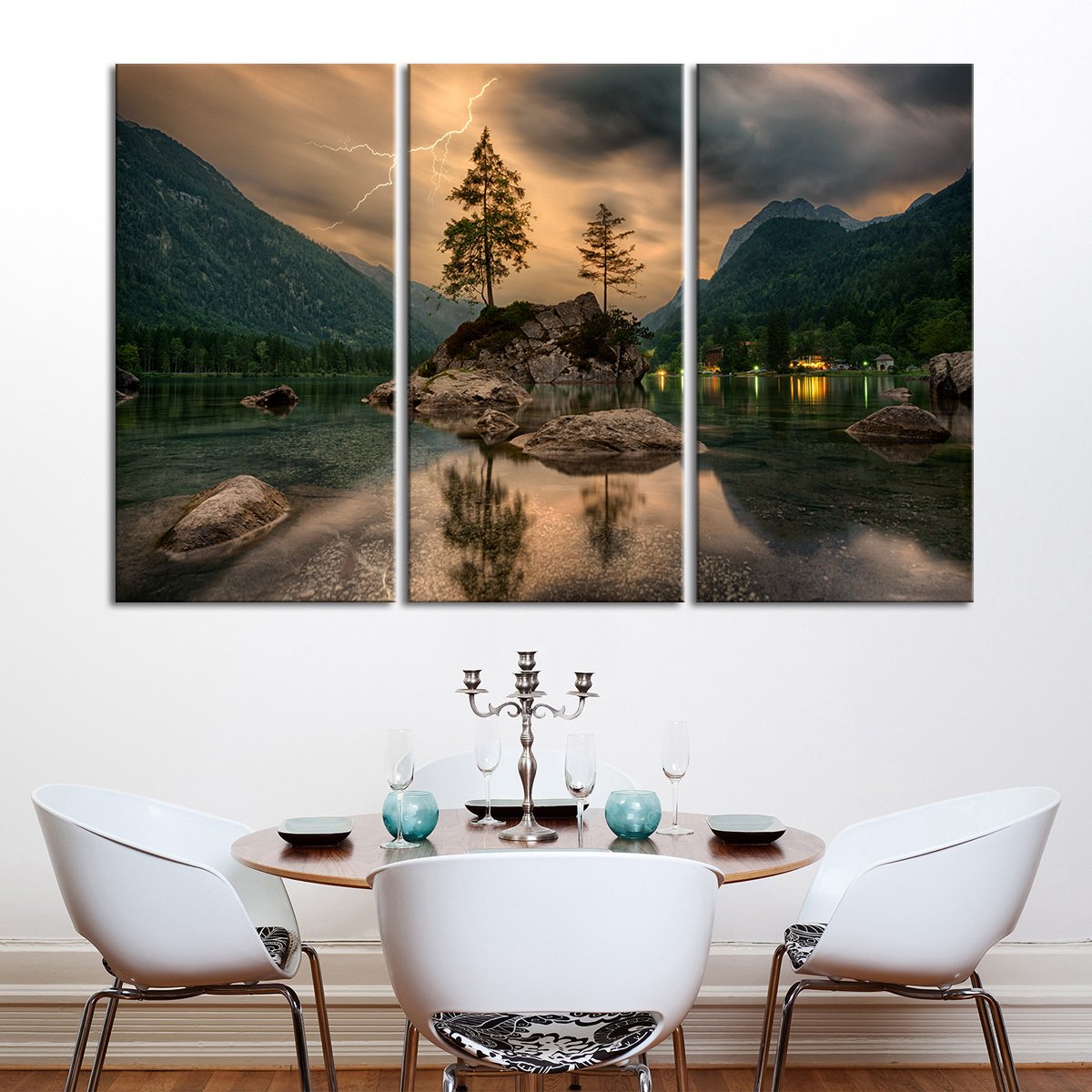 Magical Lake Lightning Multi Panel Canvas Wall Art