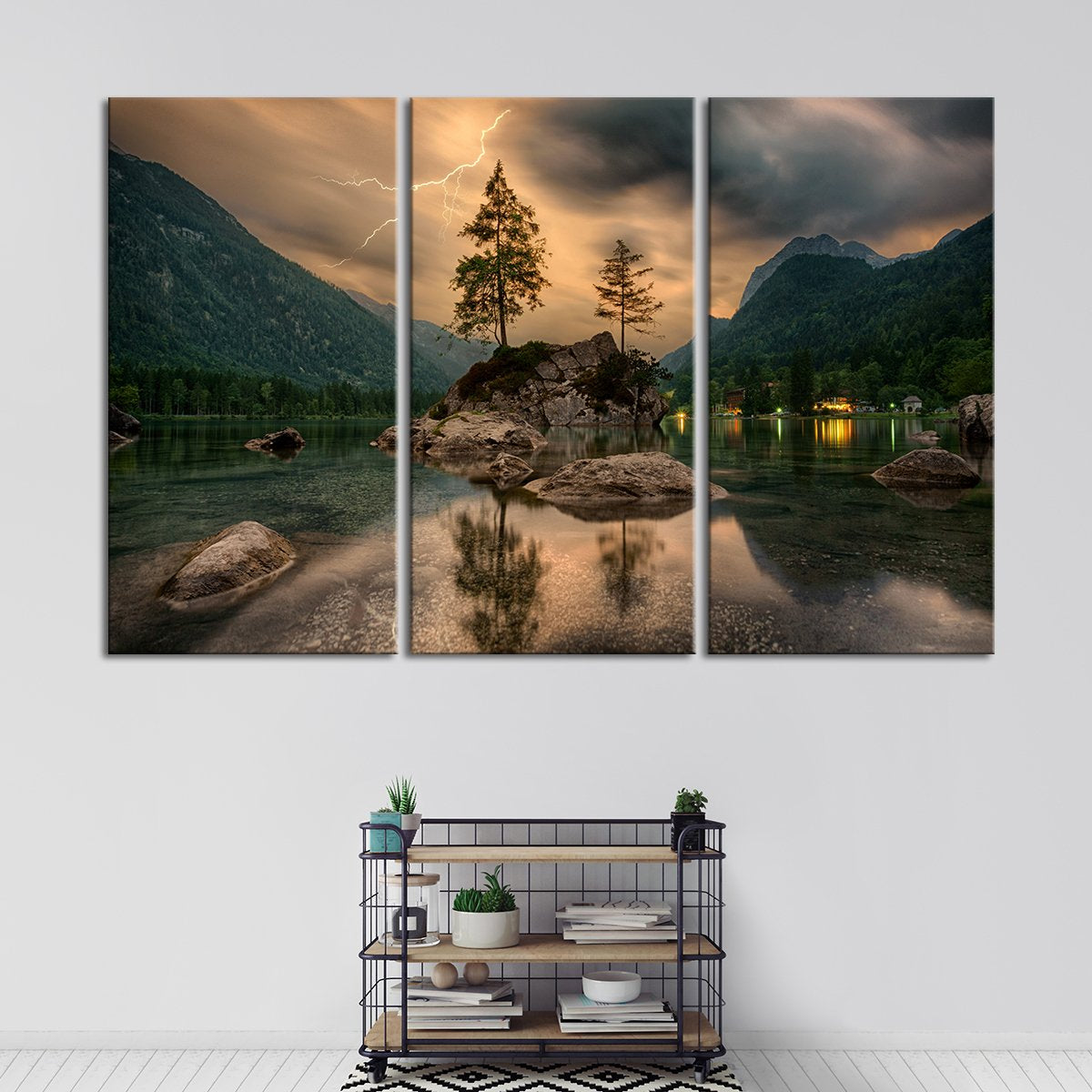 Magical Lake Lightning Multi Panel Canvas Wall Art