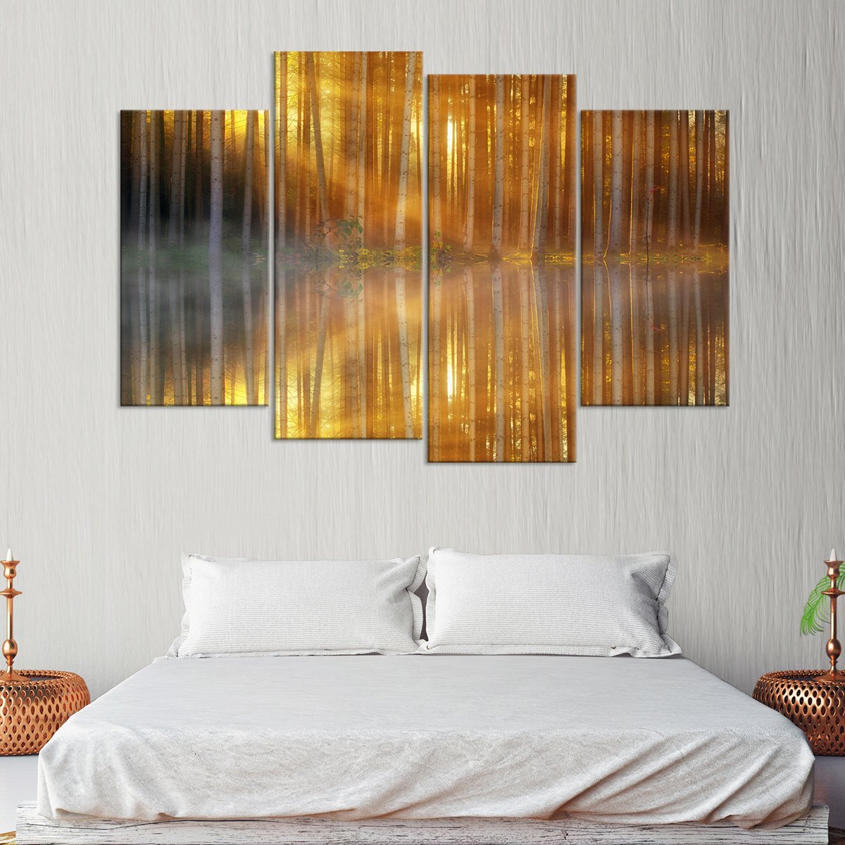 Sunrise Forest Reflection Multi Panel Canvas Wall Art