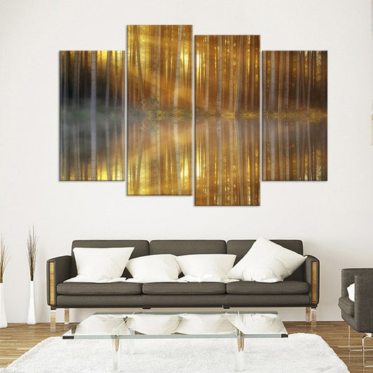 Sunrise Forest Reflection Multi Panel Canvas Wall Art