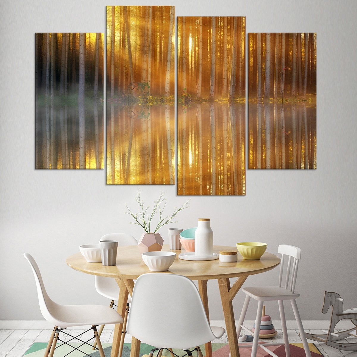 Sunrise Forest Reflection Multi Panel Canvas Wall Art