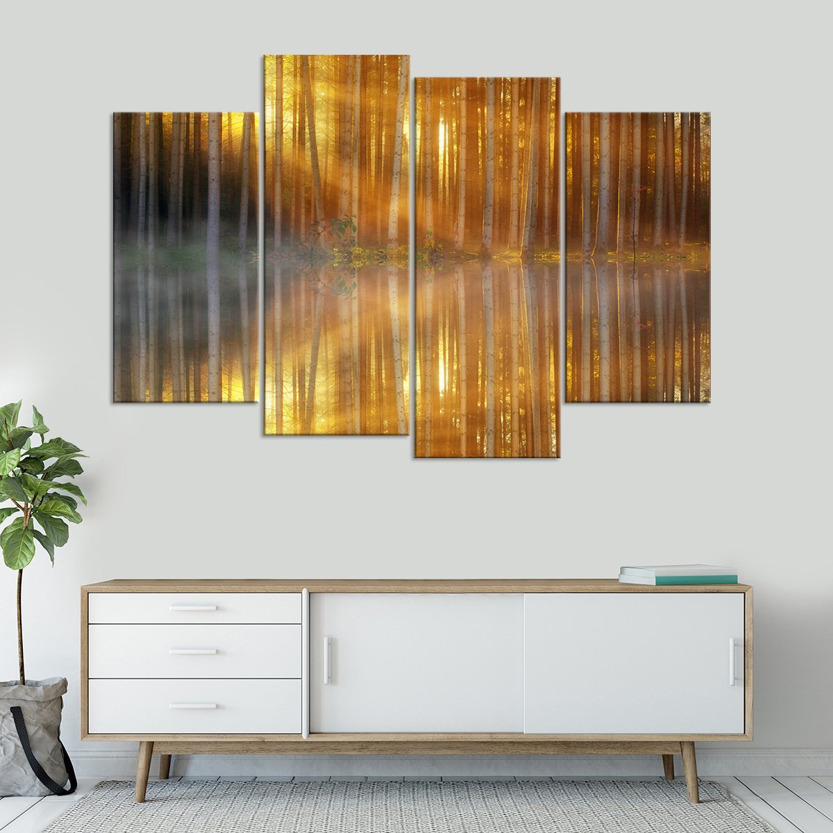 Sunrise Forest Reflection Multi Panel Canvas Wall Art