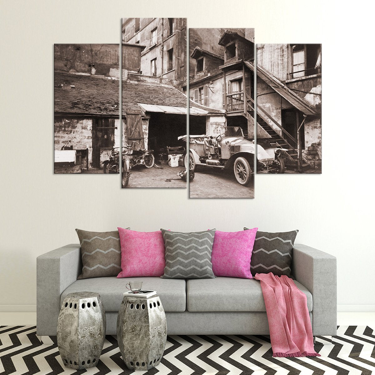 Vintage Parisian Automobile Multi Panel Canvas Wall Art
