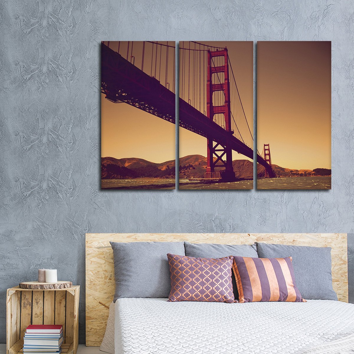 Sundown At Golden Gate Multi Panel Canvas Wall Art