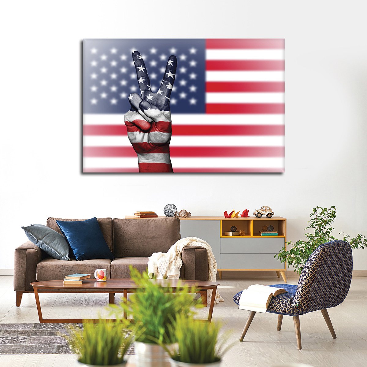 Peace American Flag Multi Panel Canvas Wall Art