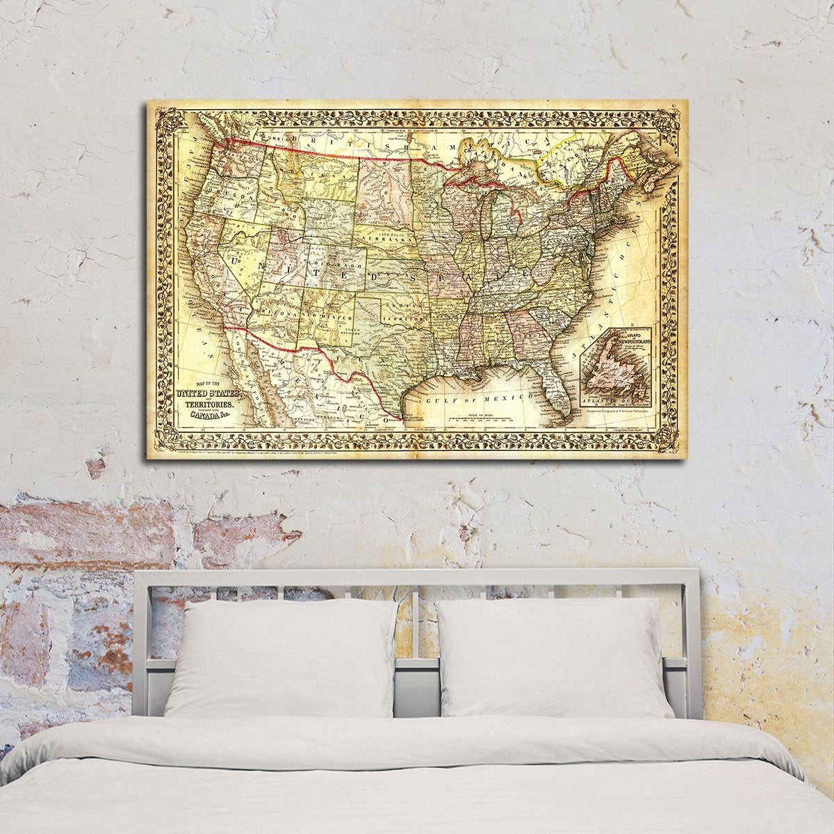 Vintage USA Map Multi Panel Canvas Wall Art