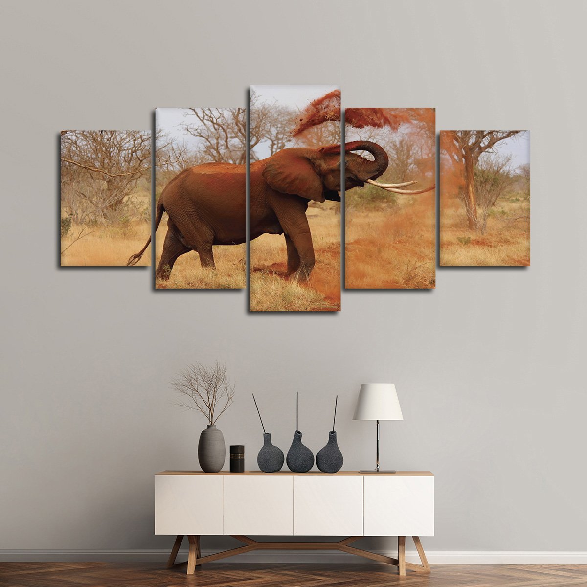 Elephant Dirt Bathing Multi Panel Canvas Wall Art