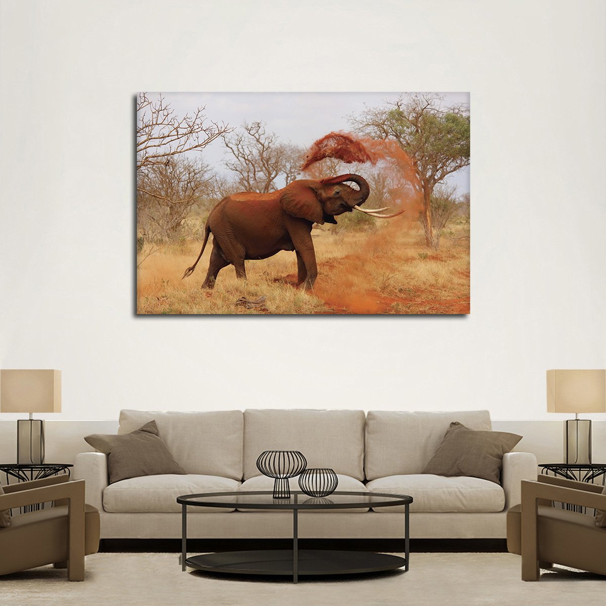 Elephant Dirt Bathing Multi Panel Canvas Wall Art