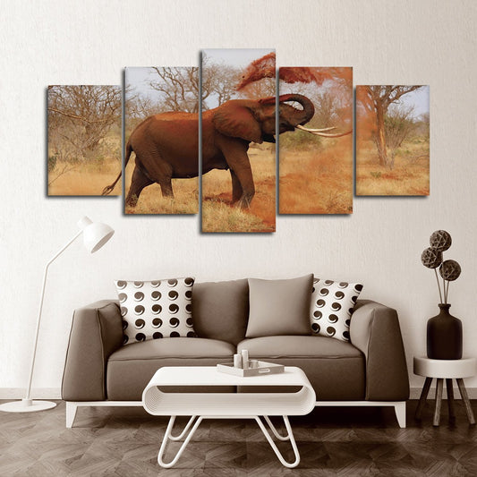Elephant Dirt Bathing Multi Panel Canvas Wall Art