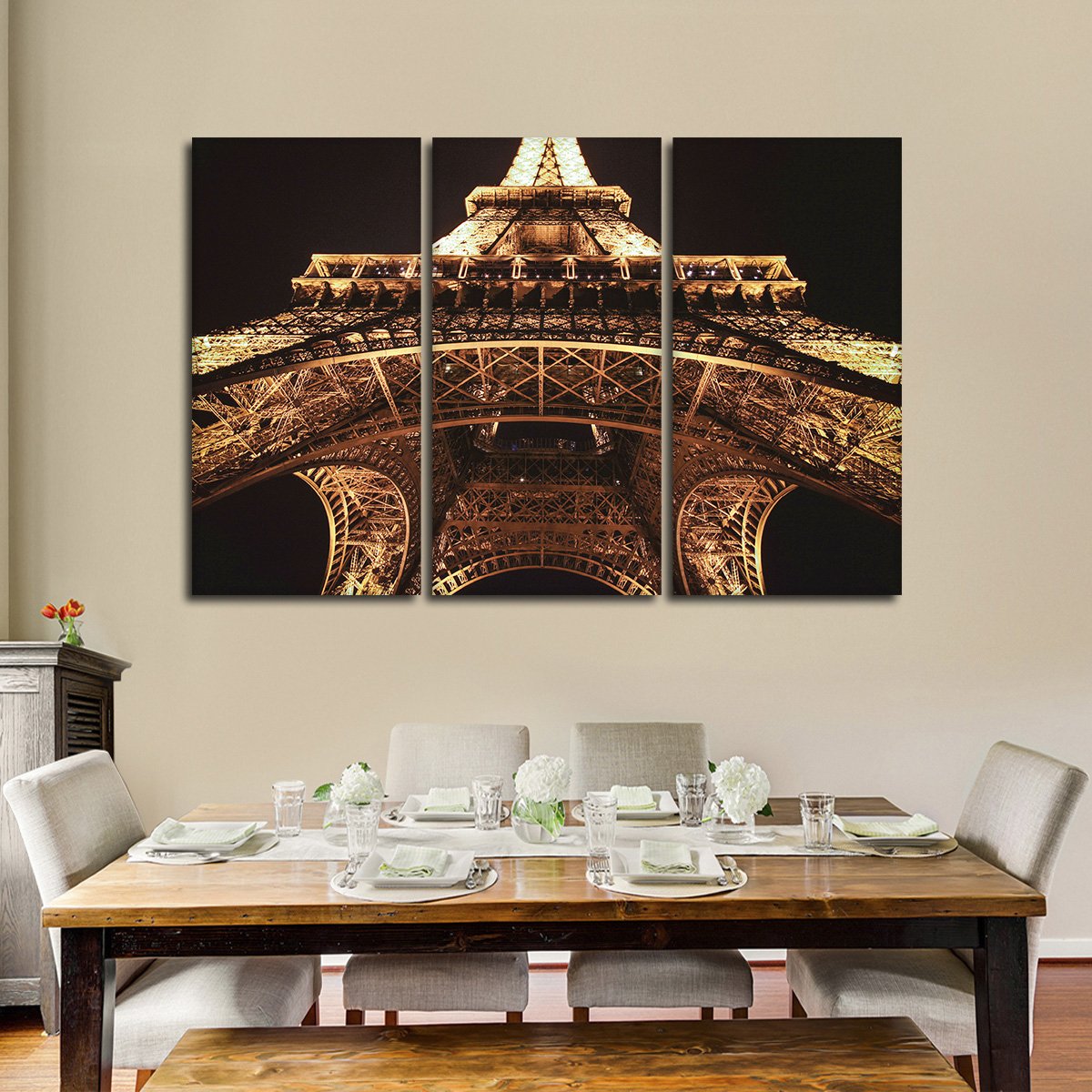 Illuminated Eiffel Tower Multi Panel Canvas Wall Artr