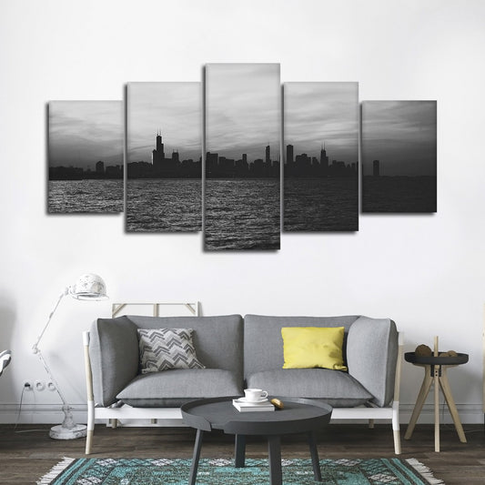 Gloomy NYC Skyline Multi Panel Canvas Wall Art