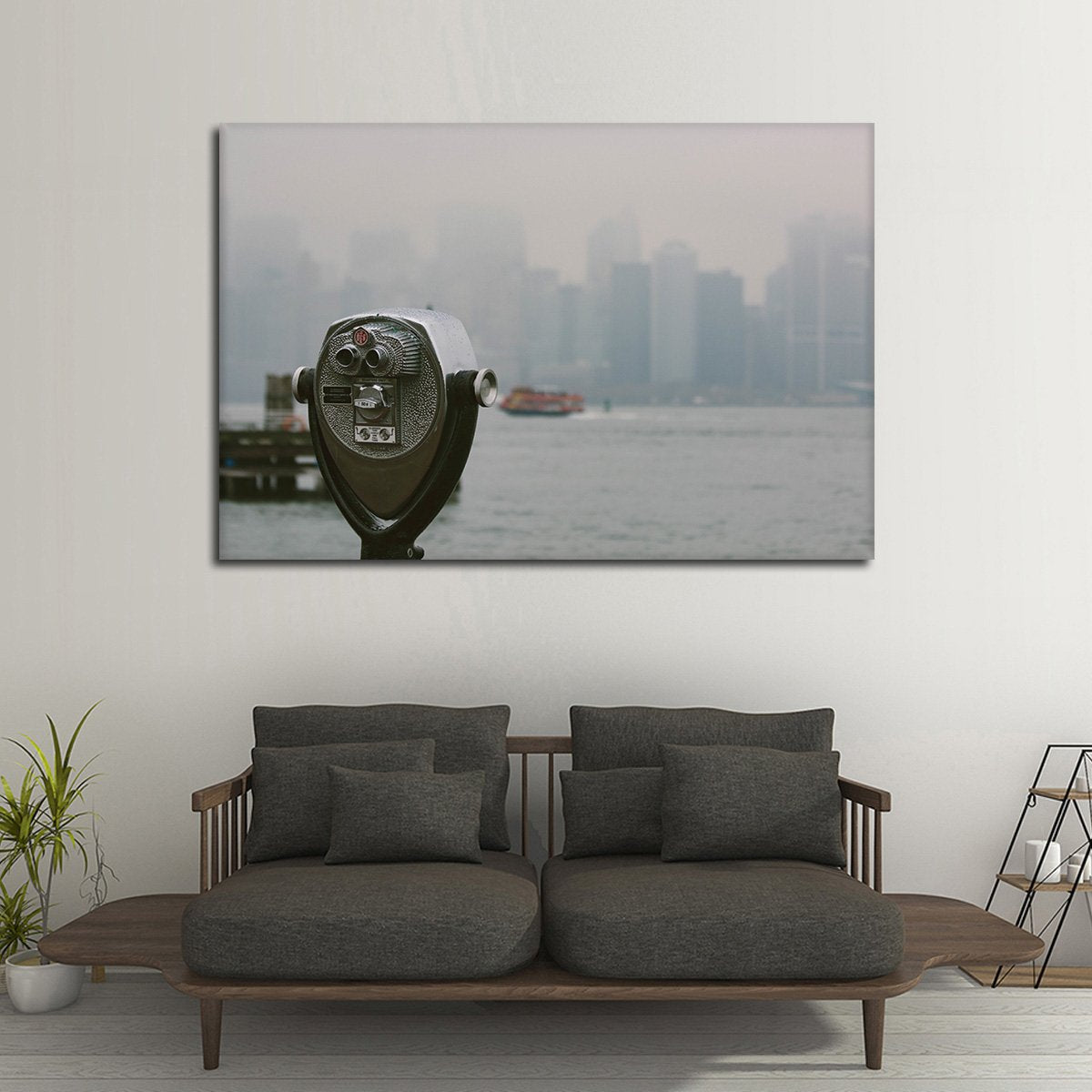 Binoculars Over NYC Multi Panel Canvas Wall Art