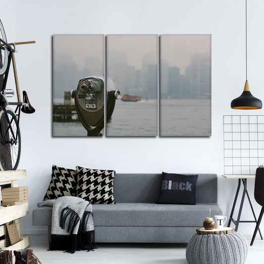 Binoculars Over NYC Multi Panel Canvas Wall Art