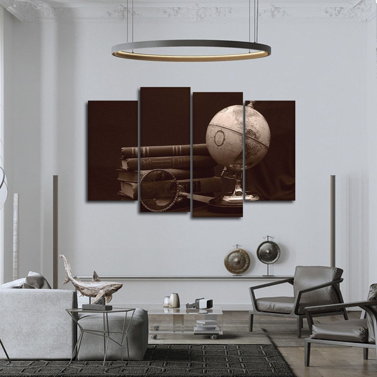 Sepia Globe Multi Panel Canvas Wall Art