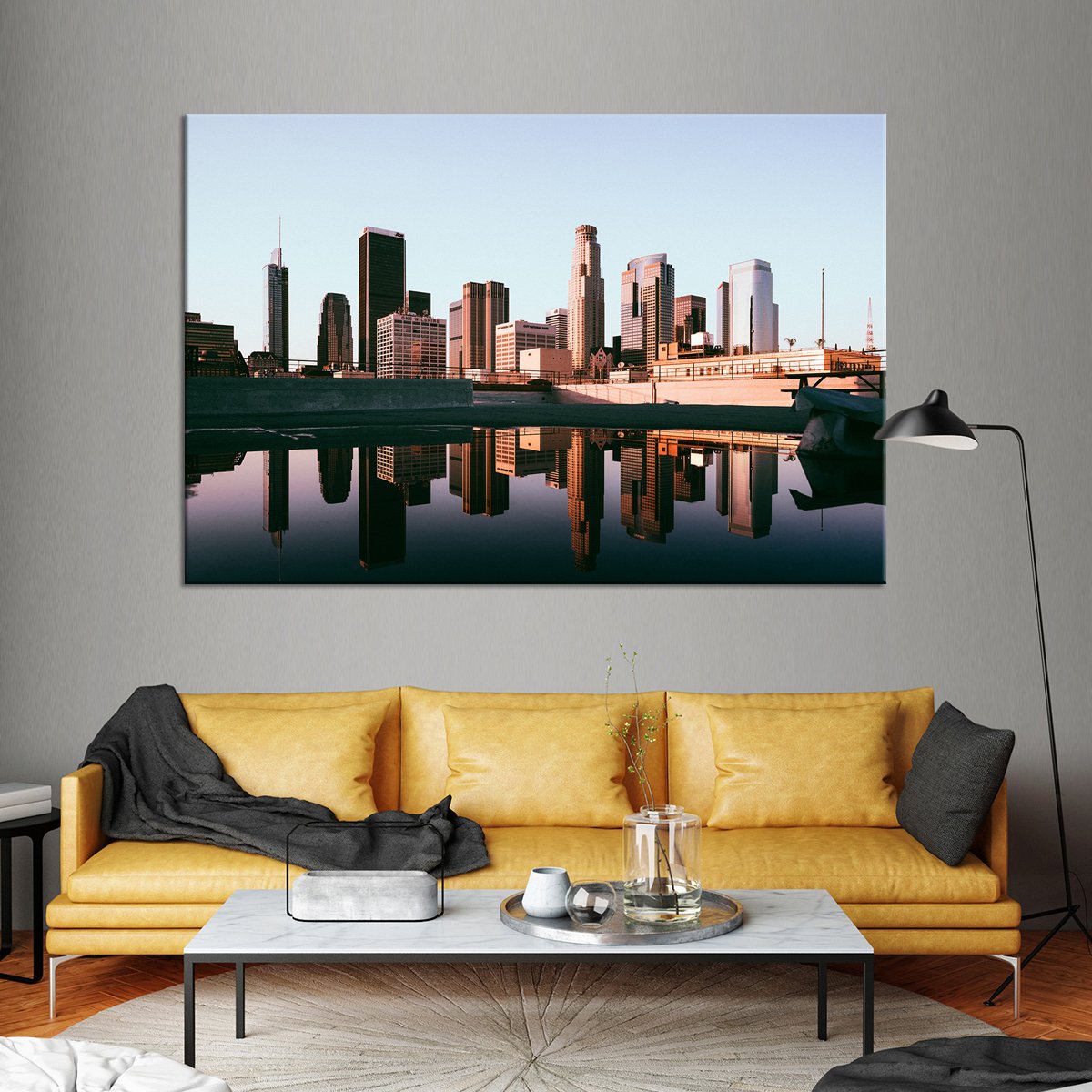 Los Angeles Skyline Reflection Multi Panel Canvas Wall Art