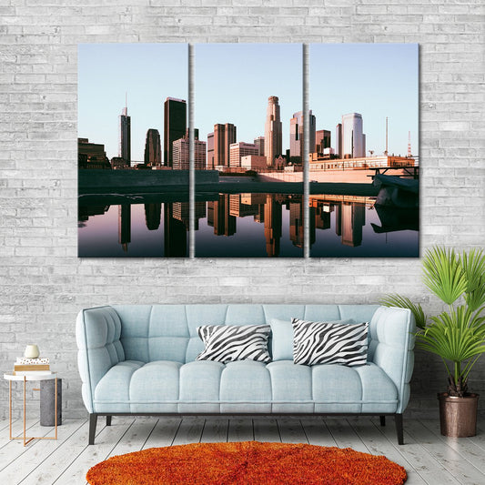Los Angeles Skyline Reflection Multi Panel Canvas Wall Art