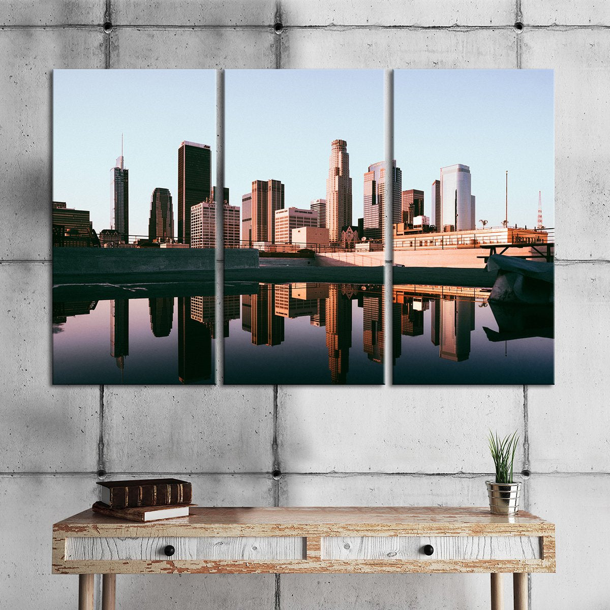 Los Angeles Skyline Reflection Multi Panel Canvas Wall Art