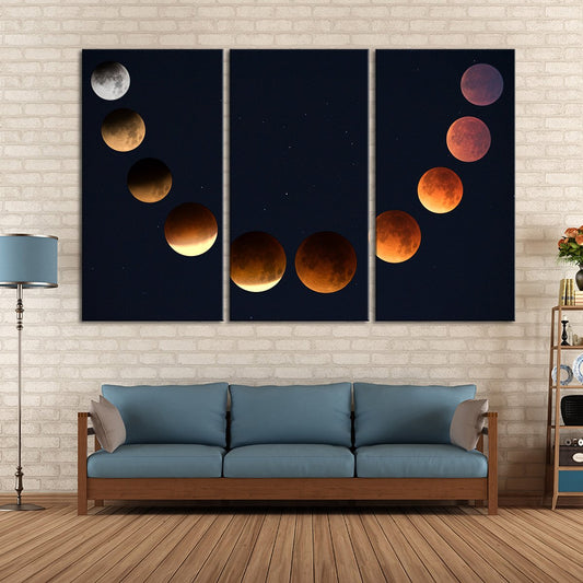 Lunar Cycle Phase Multi Panel Canvas Wall Art
