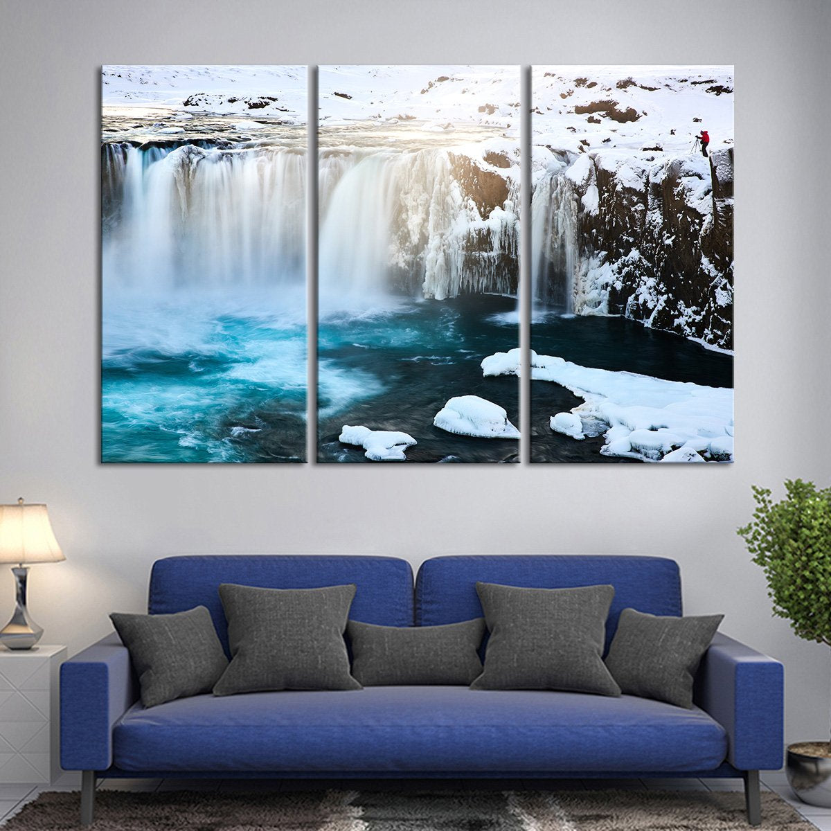 Alaskan Snowy Waterfall Multi Panel Canvas Wall Art