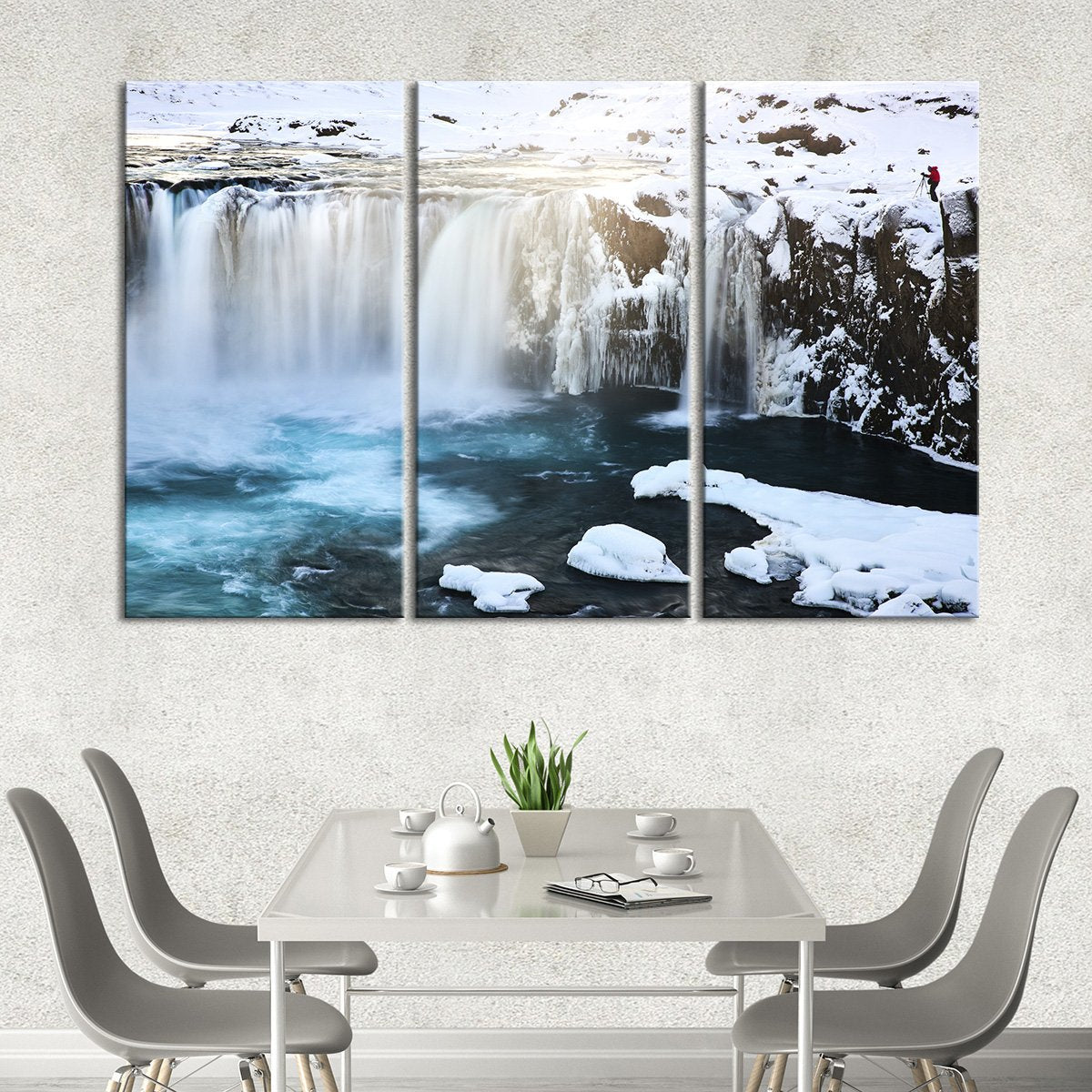 Alaskan Snowy Waterfall Multi Panel Canvas Wall Art