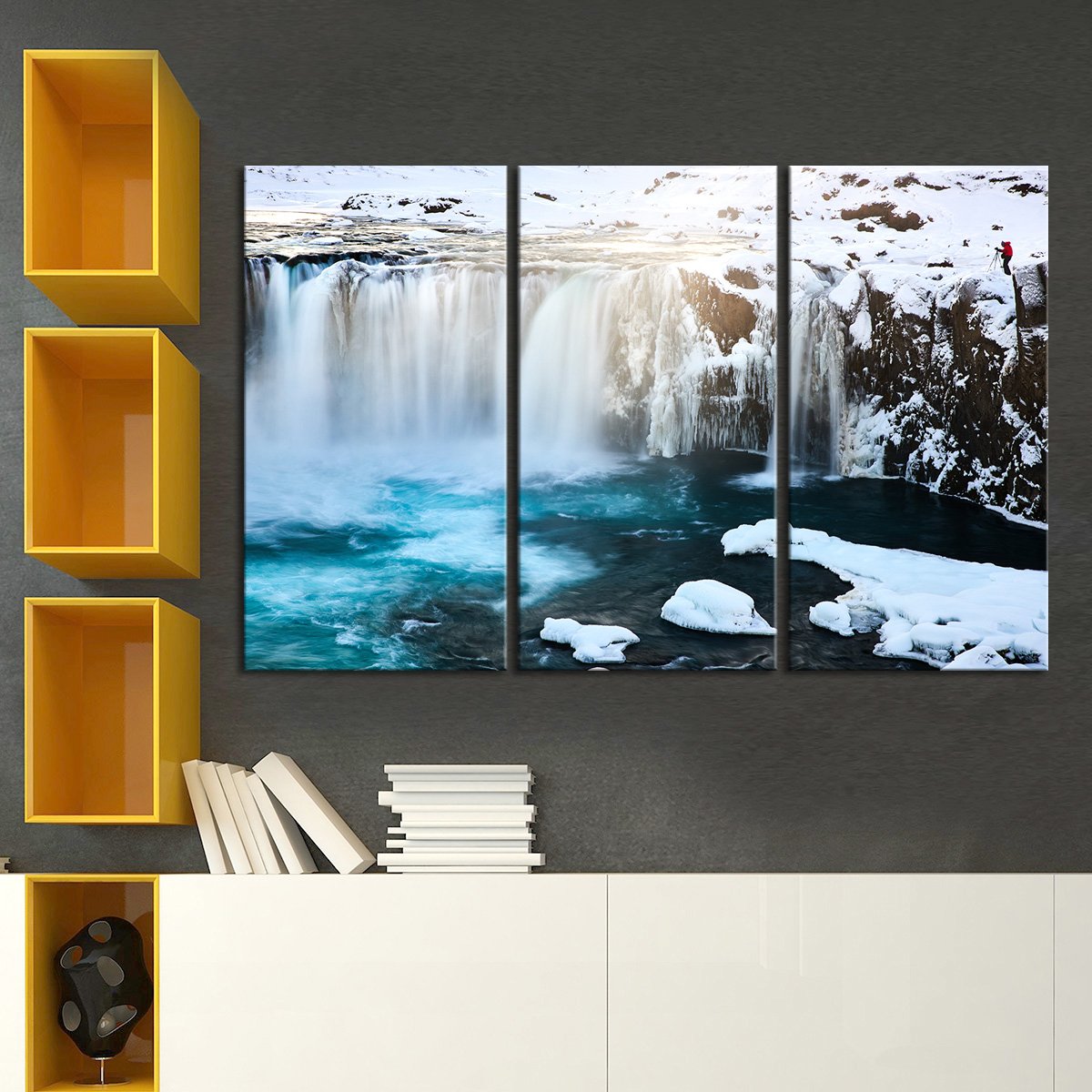 Alaskan Snowy Waterfall Multi Panel Canvas Wall Art