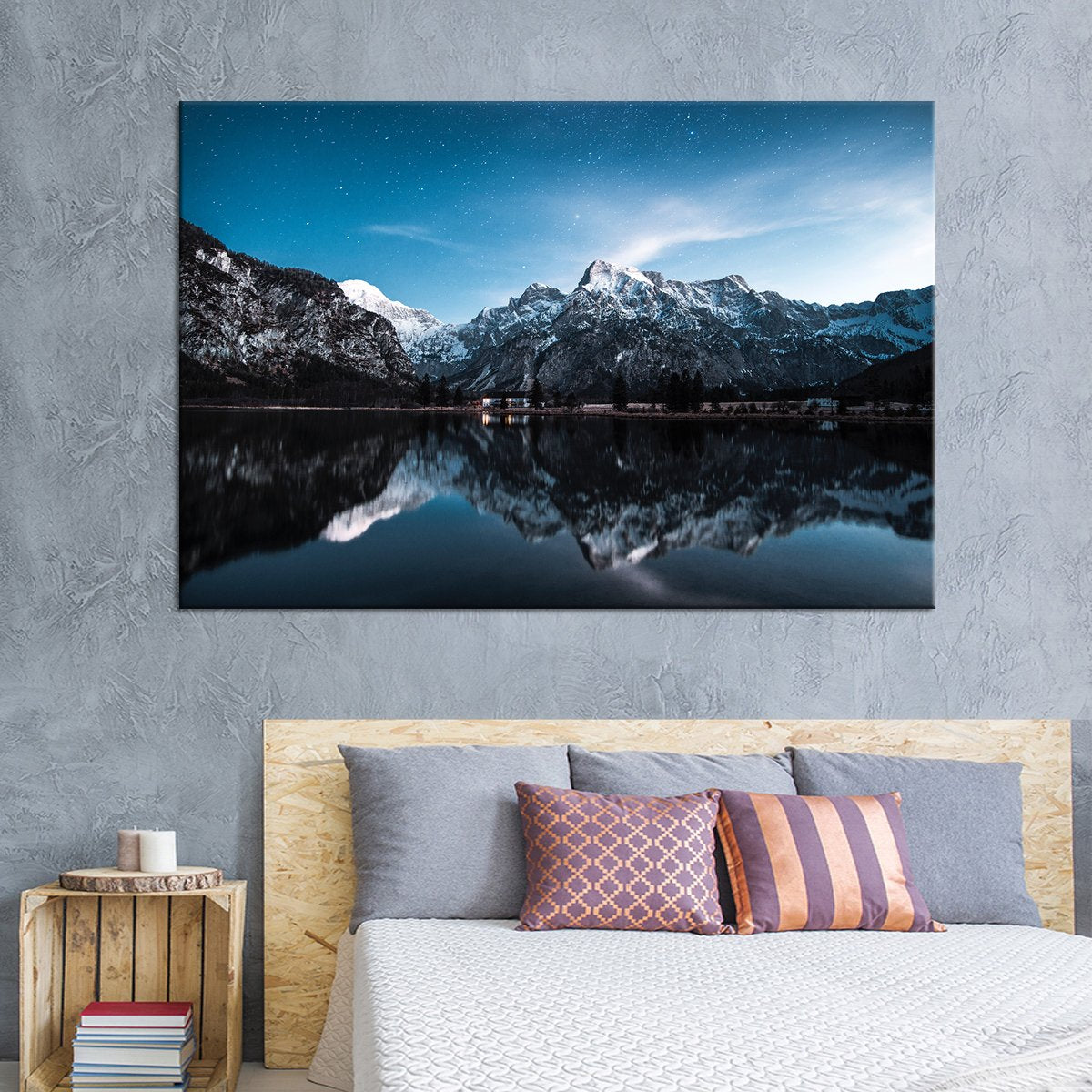 Snowy Mountain Peaks Reflection Multi Panel Canvas Wall Art