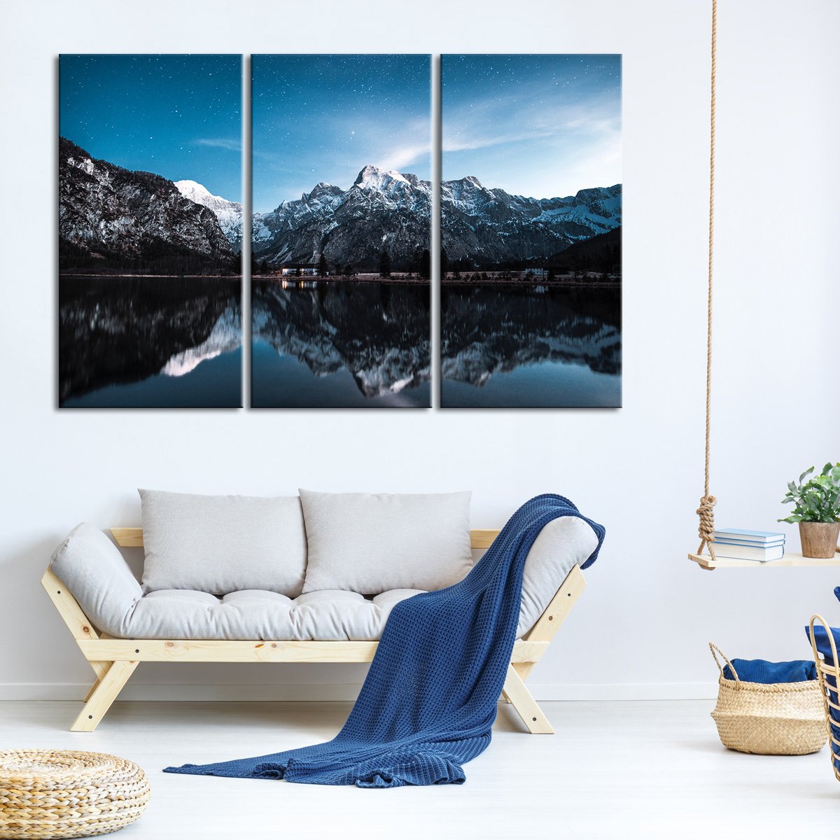 Snowy Mountain Peaks Reflection Multi Panel Canvas Wall Art