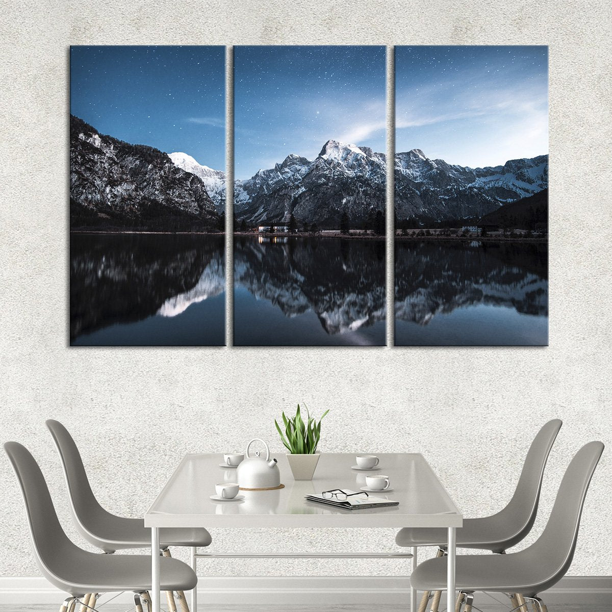 Snowy Mountain Peaks Reflection Multi Panel Canvas Wall Art