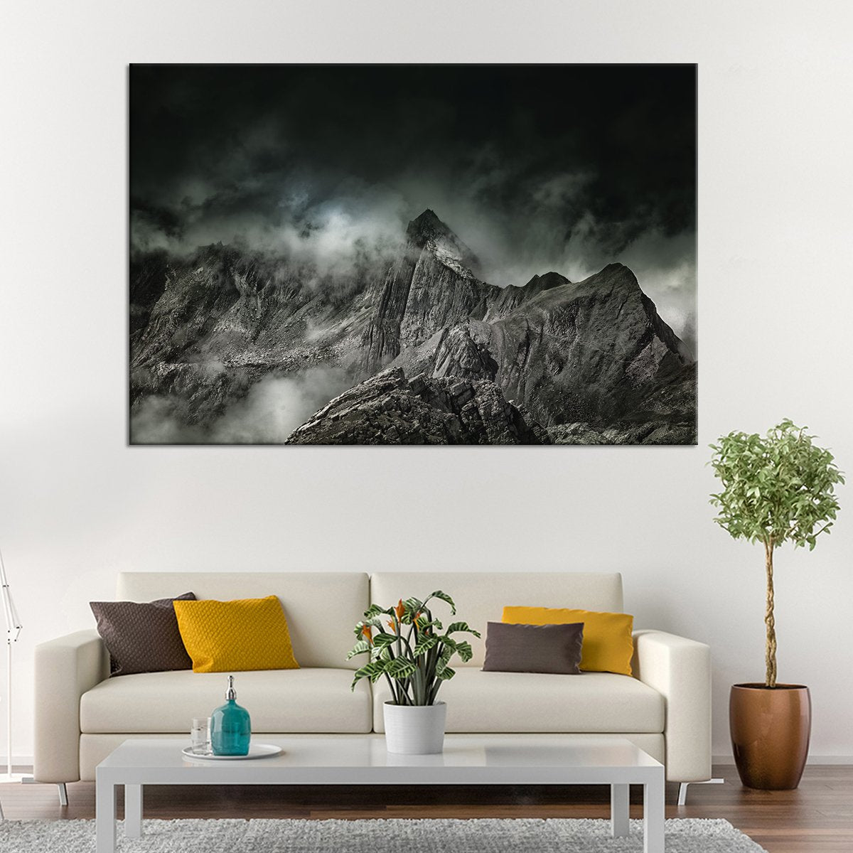 Foggy Mountain Peak Multi Panel Canvas Wall Art