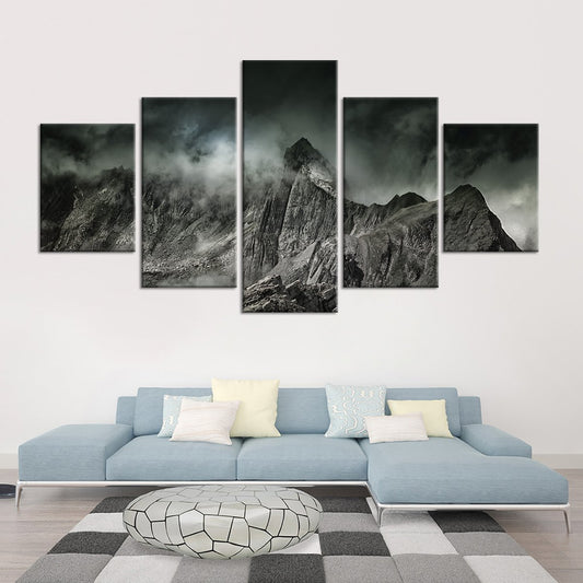 Foggy Mountain Peak Multi Panel Canvas Wall Art