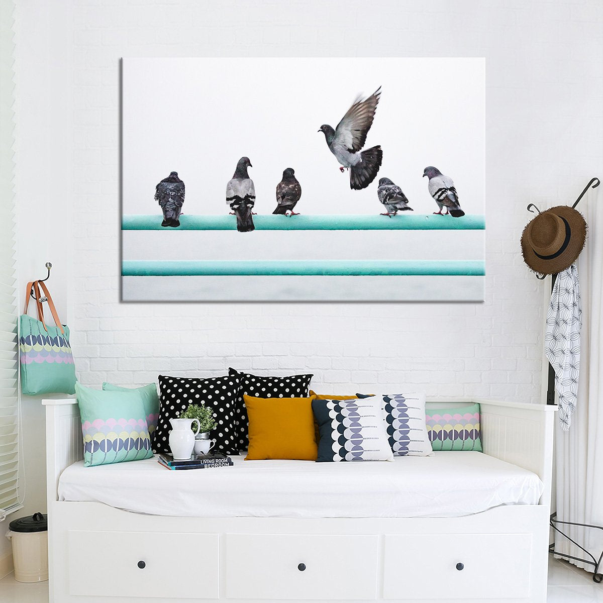 Beautiful Herd of Pigeons Multi Panel Canvas Wall Art