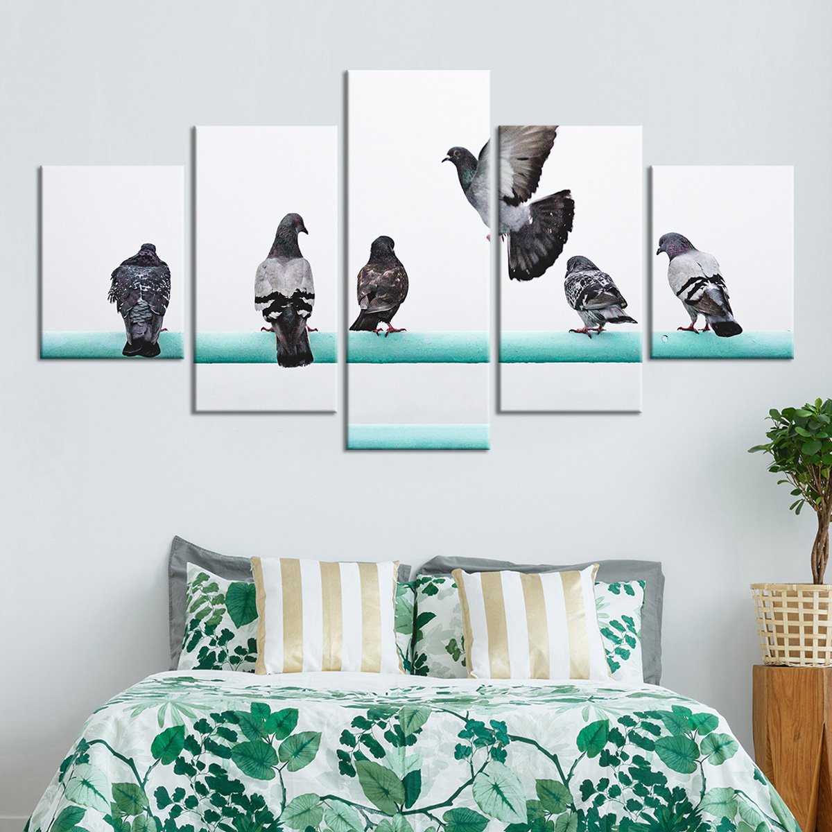 Beautiful Herd of Pigeons Multi Panel Canvas Wall Art
