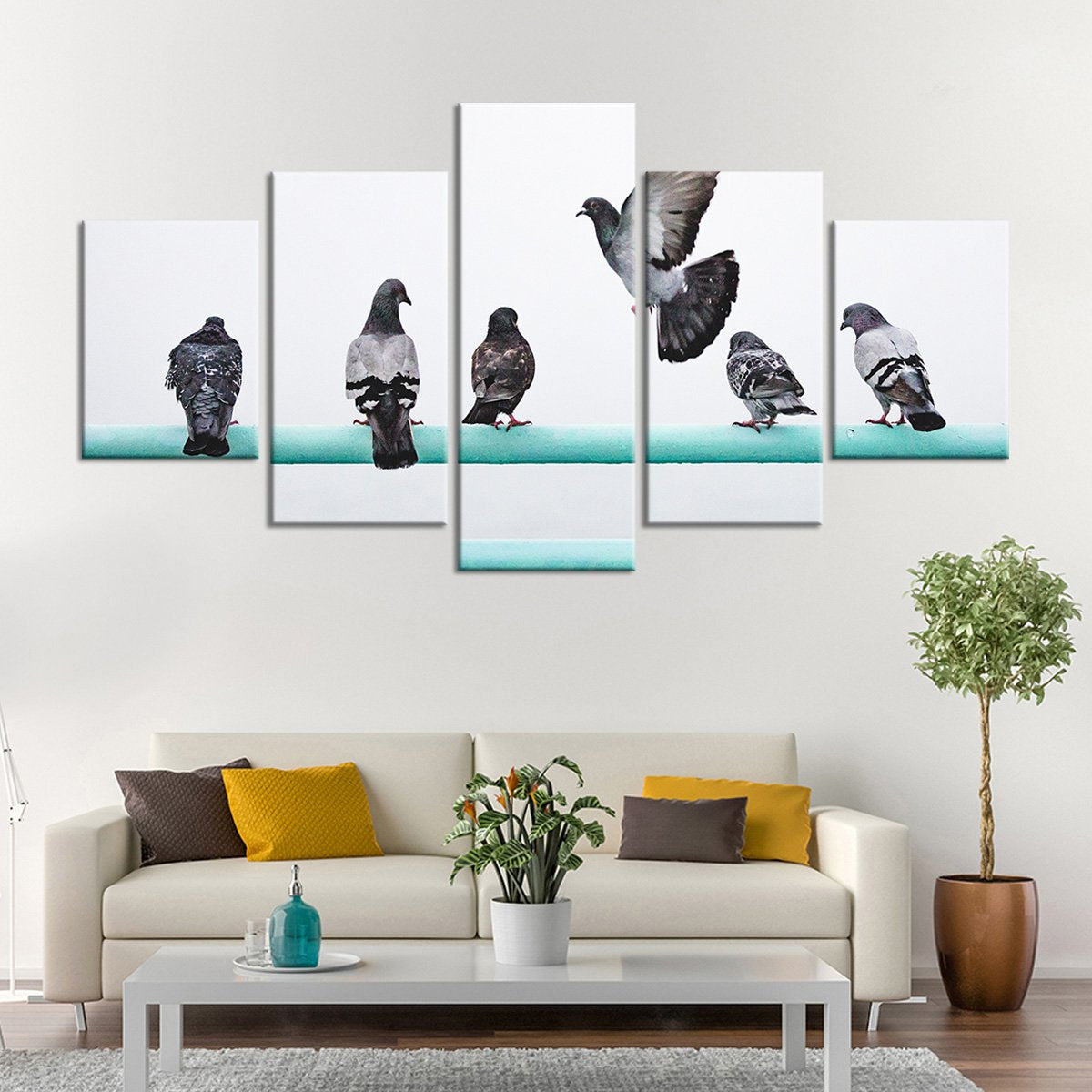 Beautiful Herd of Pigeons Multi Panel Canvas Wall Art