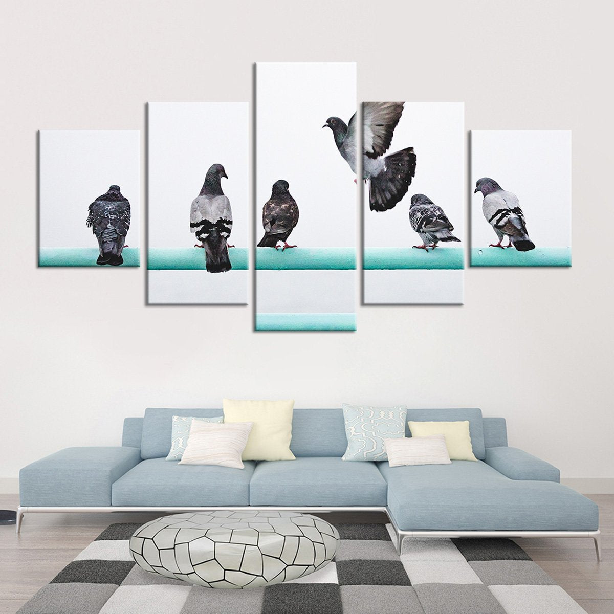 Beautiful Herd of Pigeons Multi Panel Canvas Wall Art
