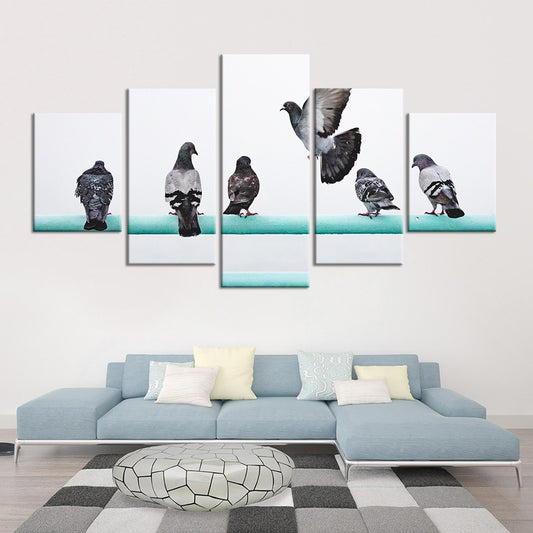 Beautiful Herd of Pigeons Multi Panel Canvas Wall Art