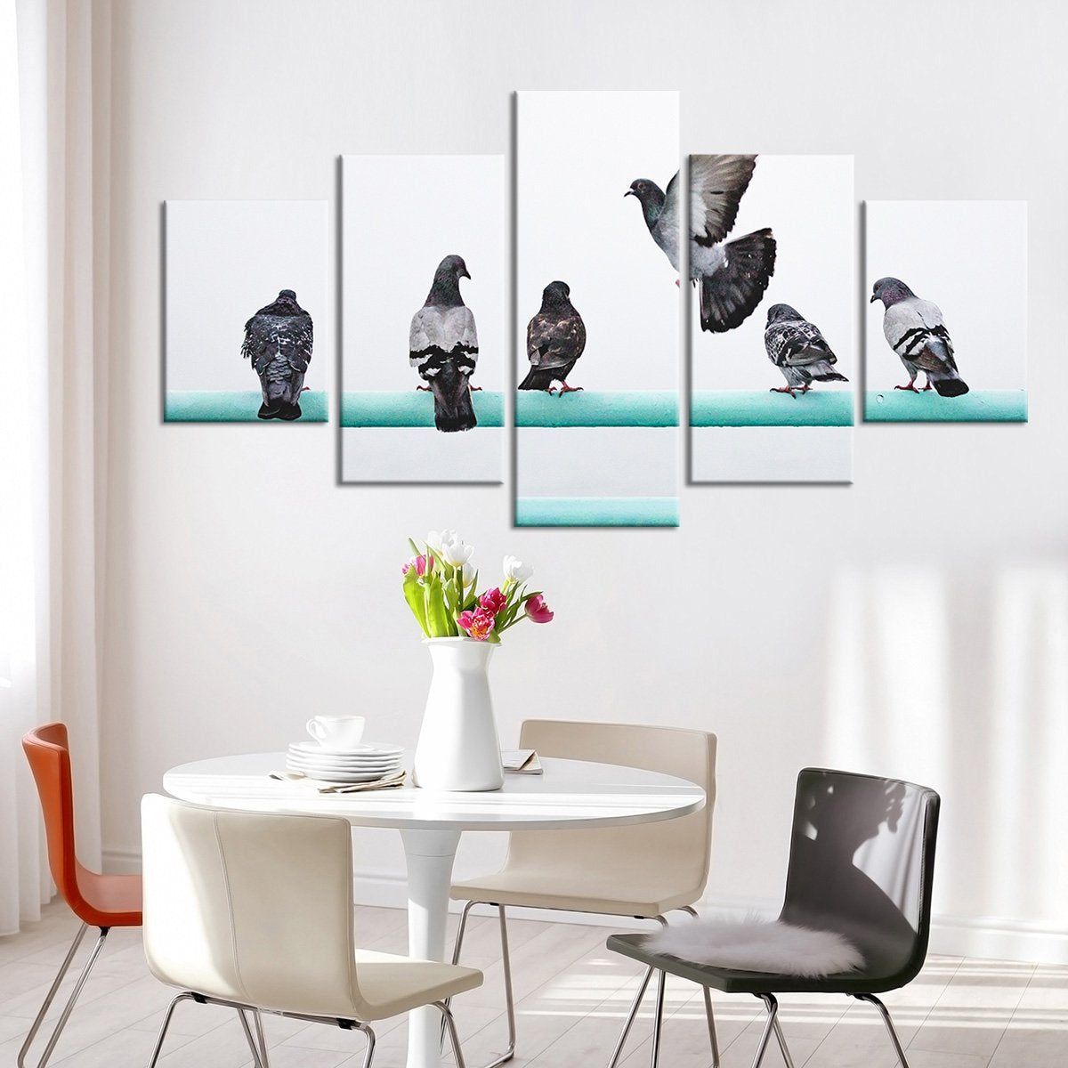 Beautiful Herd of Pigeons Multi Panel Canvas Wall Art